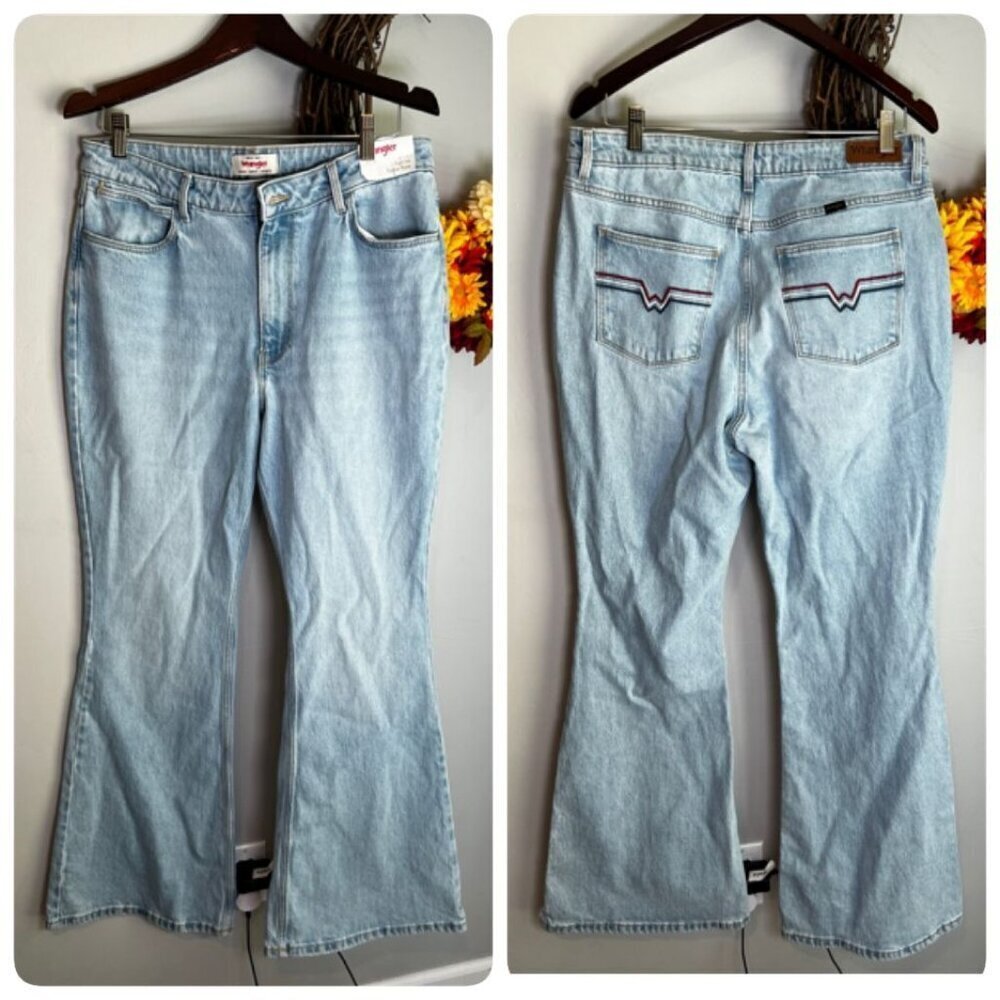 WRANGLER Womens High Rise Fierce Flare Denim Sz 14 / 32x32 Light Wash